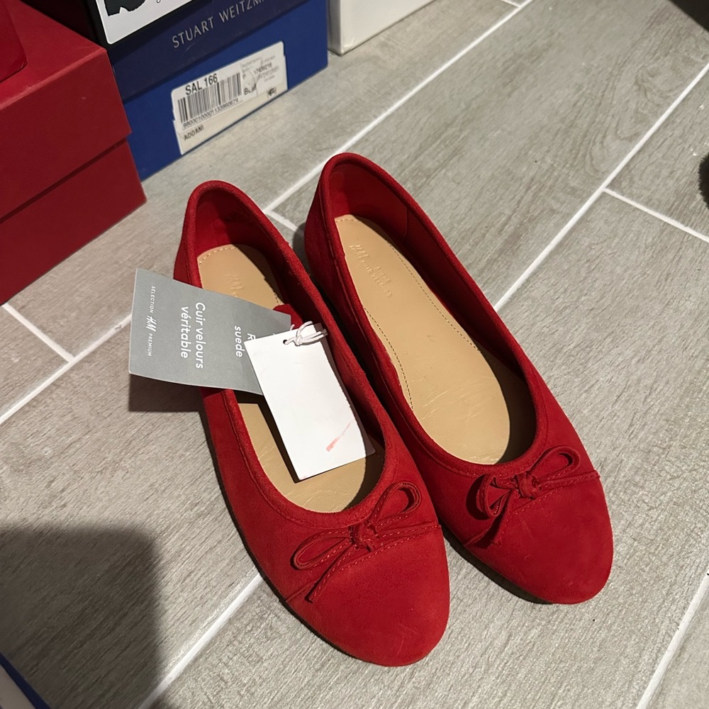H&M red leather ballet flats